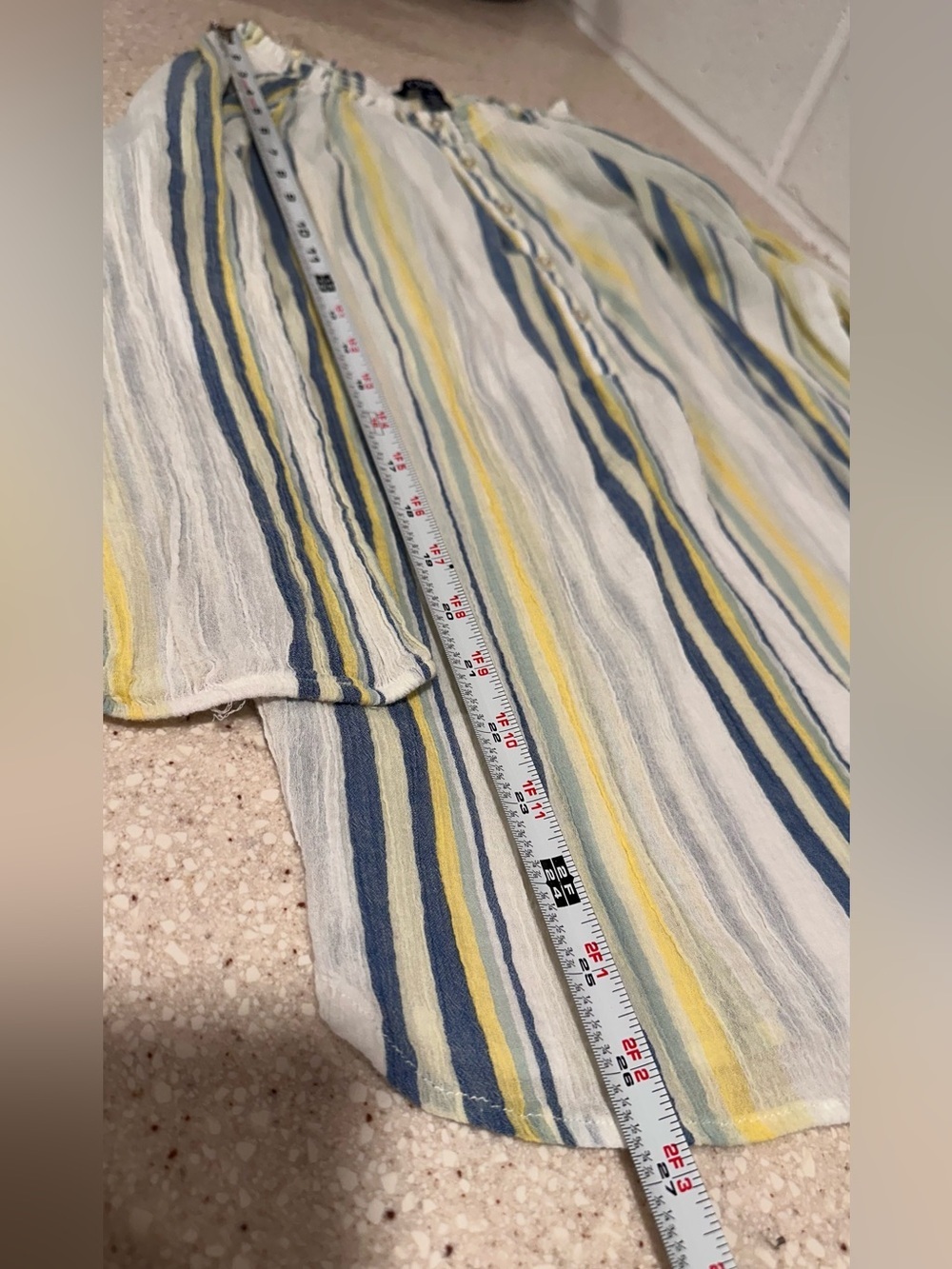 Chaps Women's Blue & Yellow Striped Lulu Peasant Stretchy Blouse Top Size Medium - Picture 14 of 15